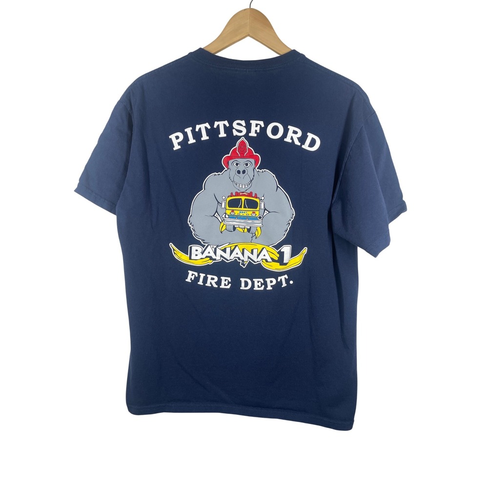 Pittsford Fire Dept Banana 1 Gorilla Graphic T-Shirt Navy Blue Large